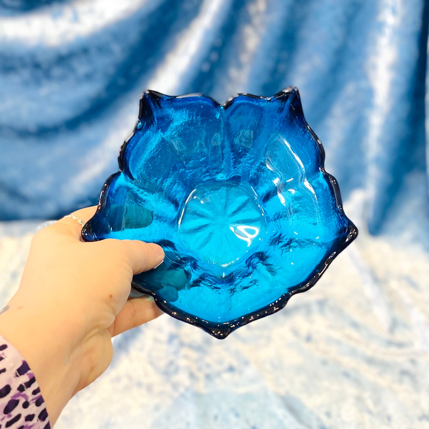 Vintage Epic Blue Viking Glass Lotus Bowl