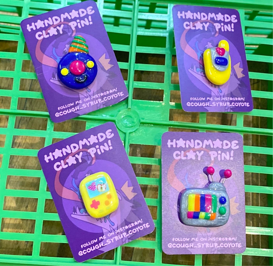 Cough Syrup Coyote Clay Pins