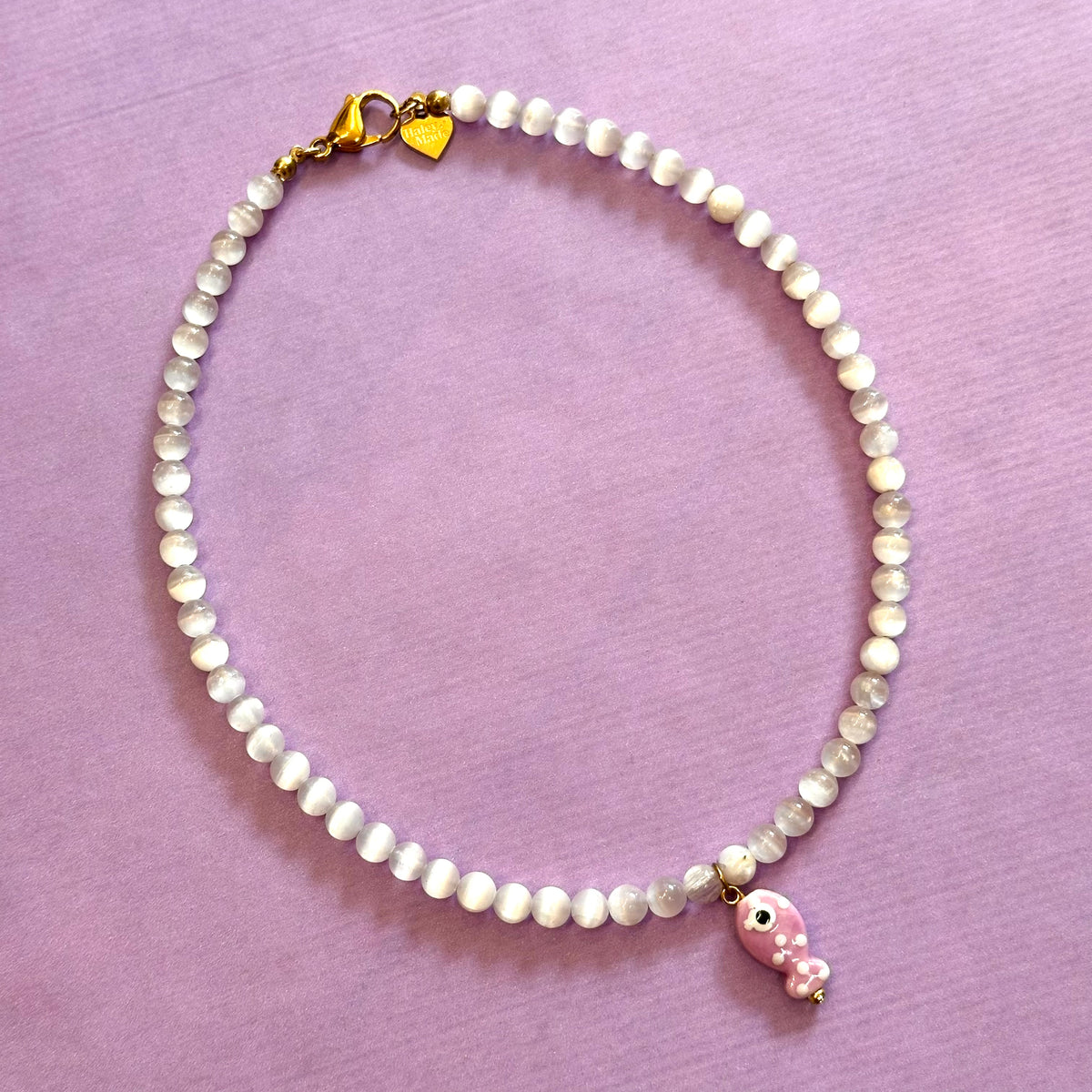 Lilac Agate Fish Charm Necklace