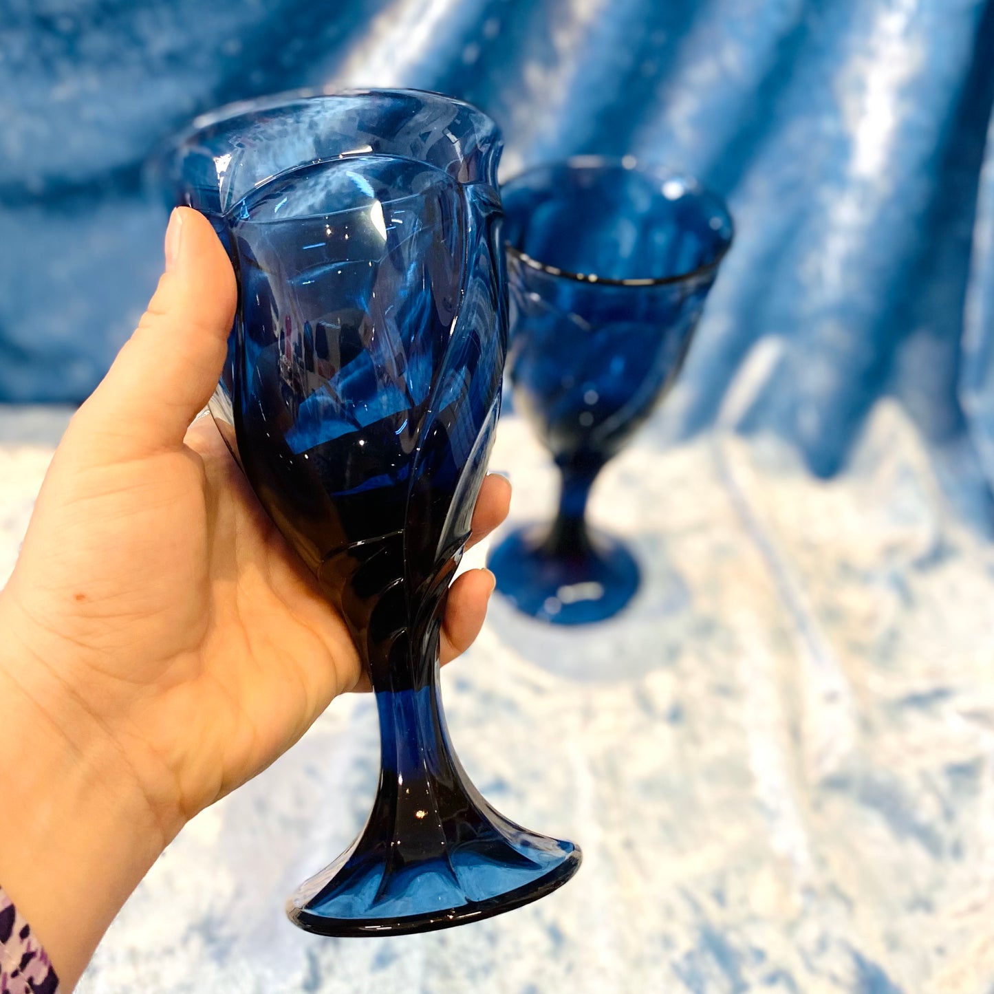 Navy Blue Glass Goblets - Set of 2