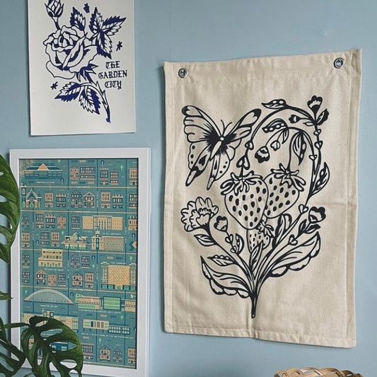 Take Care Medium Cotton Tapestries - Strawberries