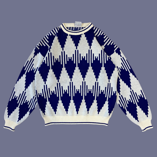 Vintage Blue + White Sweater (XL)