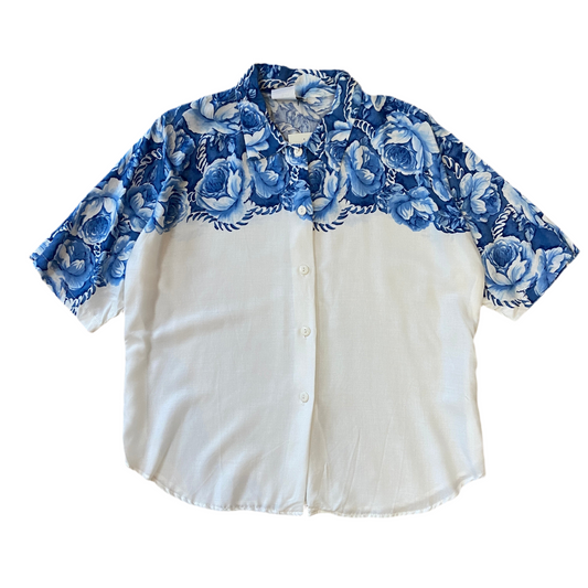 90s Blue Rose Button-Up Shirt (M/L)