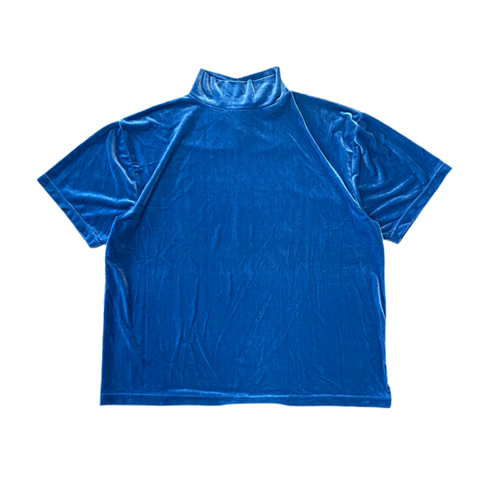 Plus Size Blue Velvet Short Sleeve Shirt (XL/2XL)