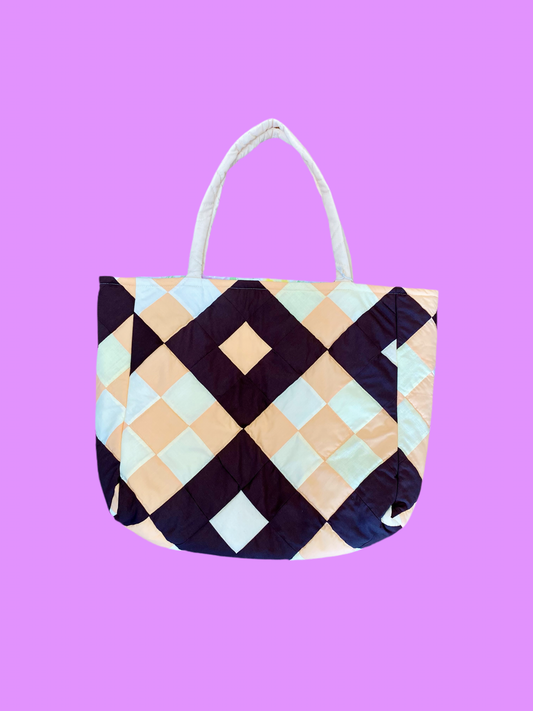 XL Brown N Peach Quilt Tote