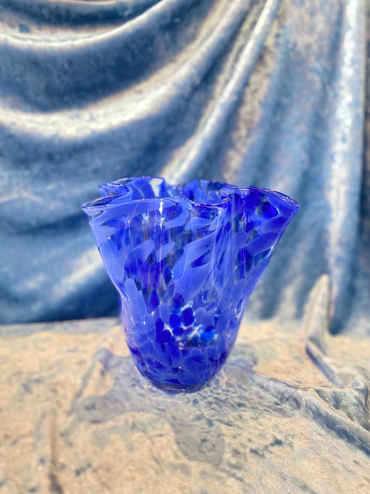 Hand-Blown Glass Vase - Blue Splatter Design