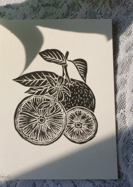 Citrus Linocut Print by Rennie Prints