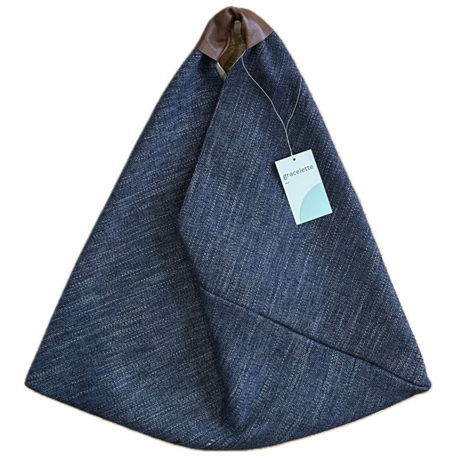 Blue Woven Triangle Totebag by Gracelette Texiles