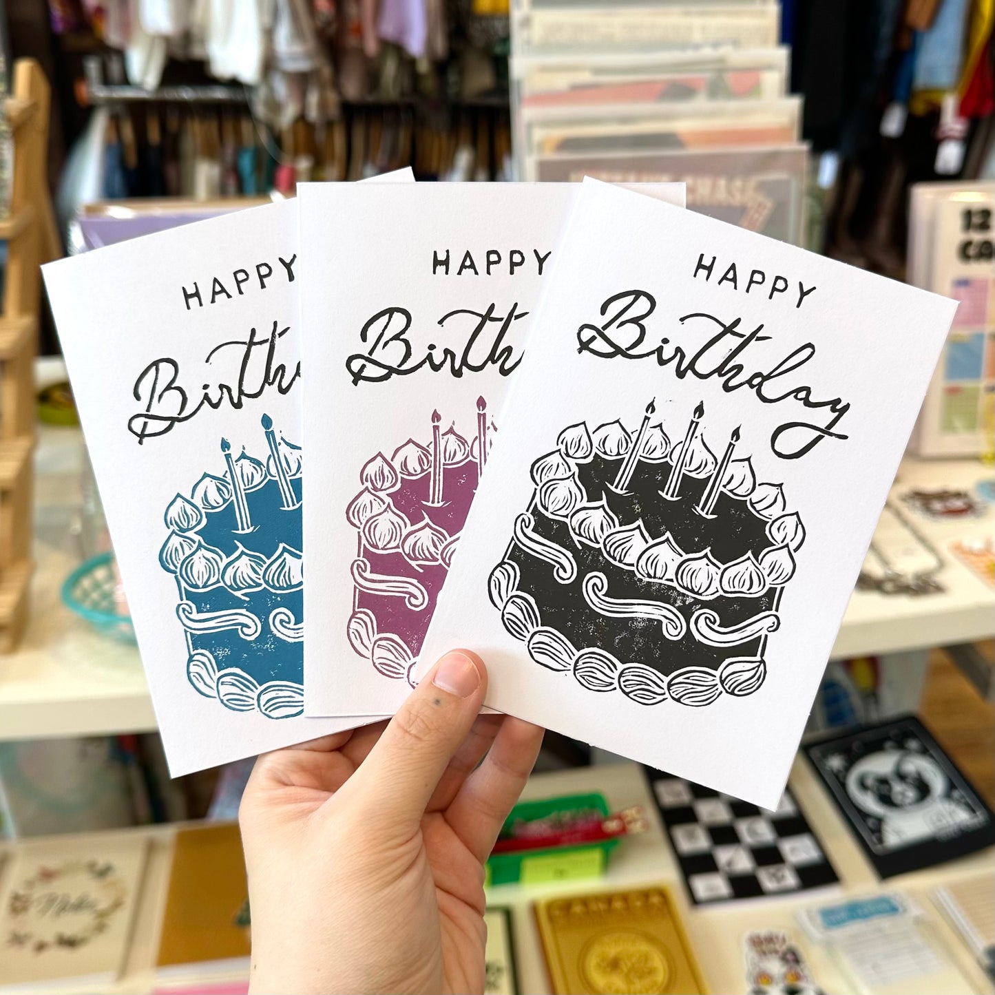 Happy Birthday Linocut Card by Rennie Prints