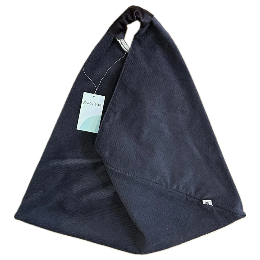 Charcoal Corduroy Triangle Totebag by Gracelette Texiles