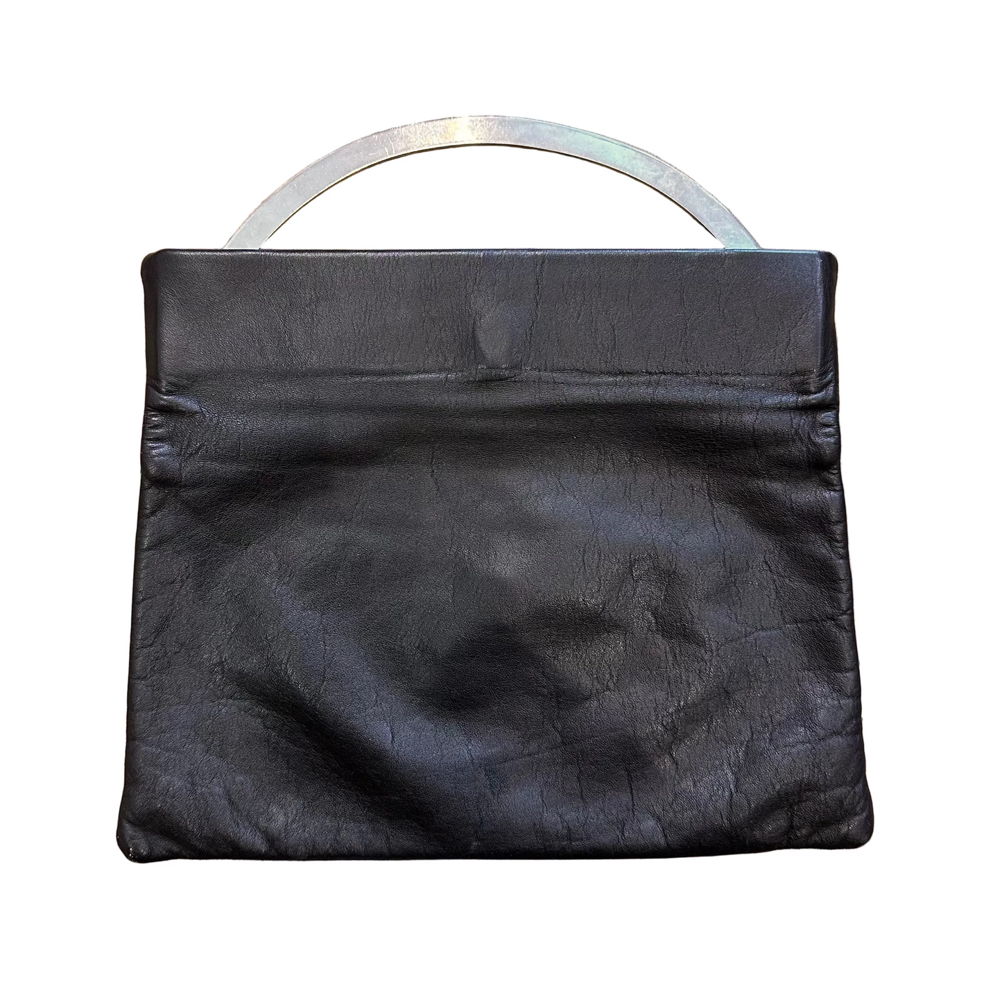 90s Leather Metal Handle Clutch Purse