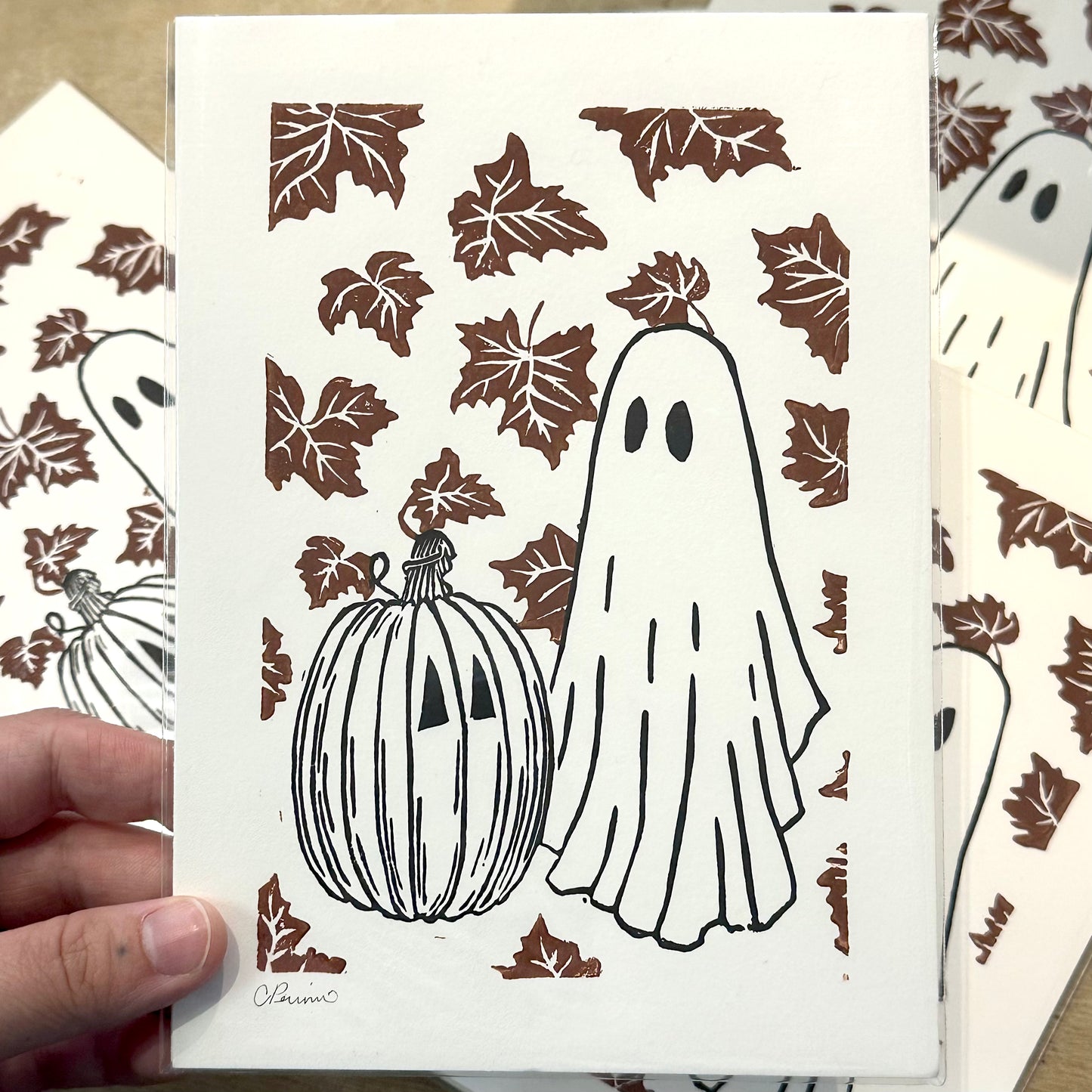 Hallows Eve Linocut Print by Rennie Prints