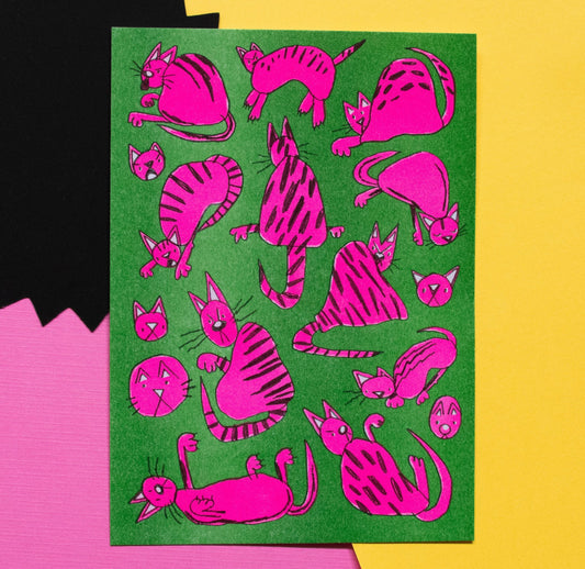 Cat-Shaped Risograph Print