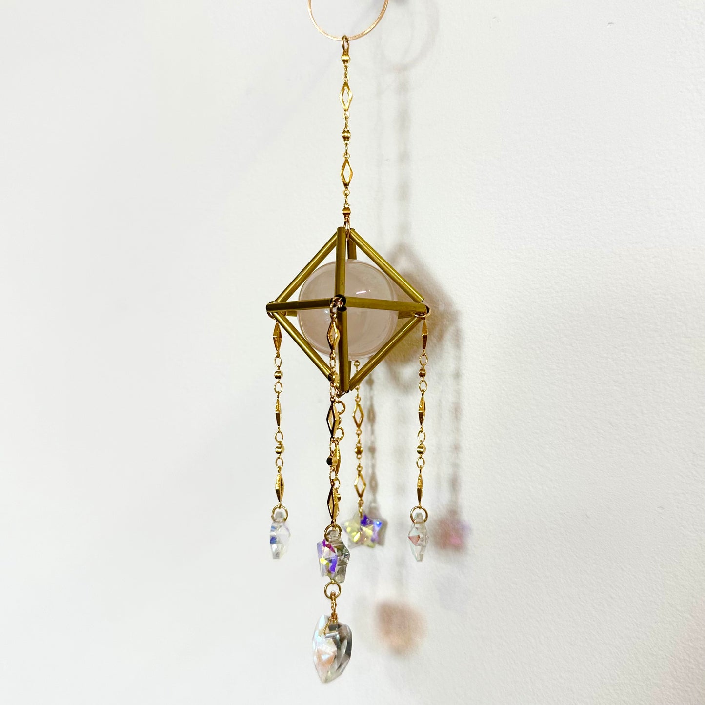 Mini Rose Quartz Aura Suncatcher, Rainbow Maker by Sankalpa Studio