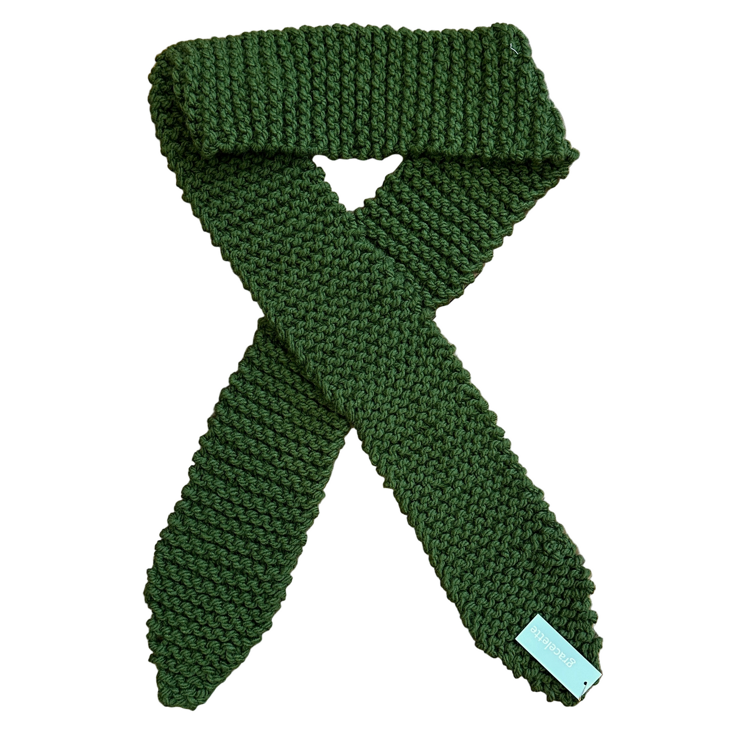 Green Knit Skinny Scarf by Gracelette Textiles