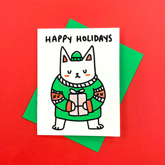 Sweater Cat - Happy Holidays Greeting Card
