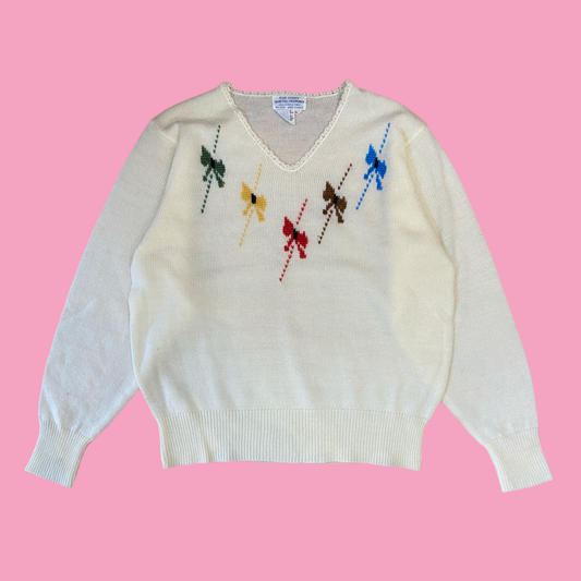 Rainbow Bows Hand Loomed Sweater (L)