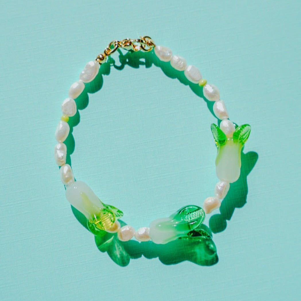 Bok Choy & Fresh Water Pearl Bracelet