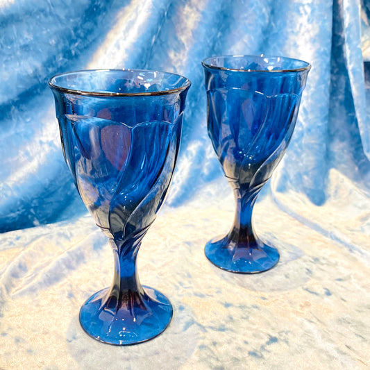 Navy Blue Glass Goblets - Set of 2