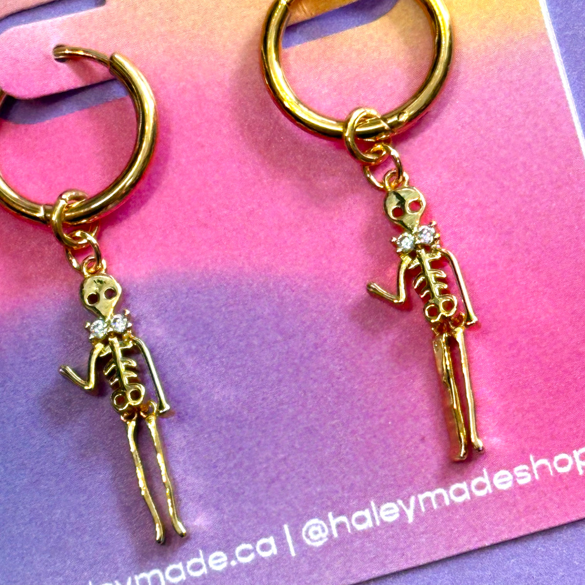 Gemstone Skeleton Earrings