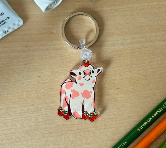 Strawberry Cow Keychain