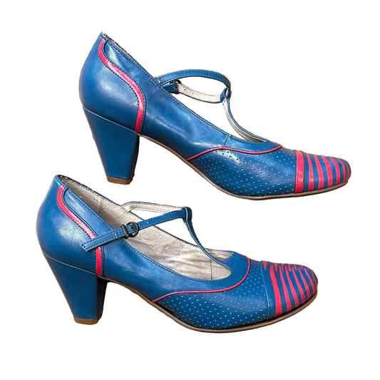 Hot Pink & Blue Zebra Mary Jane Heels (8.5W)