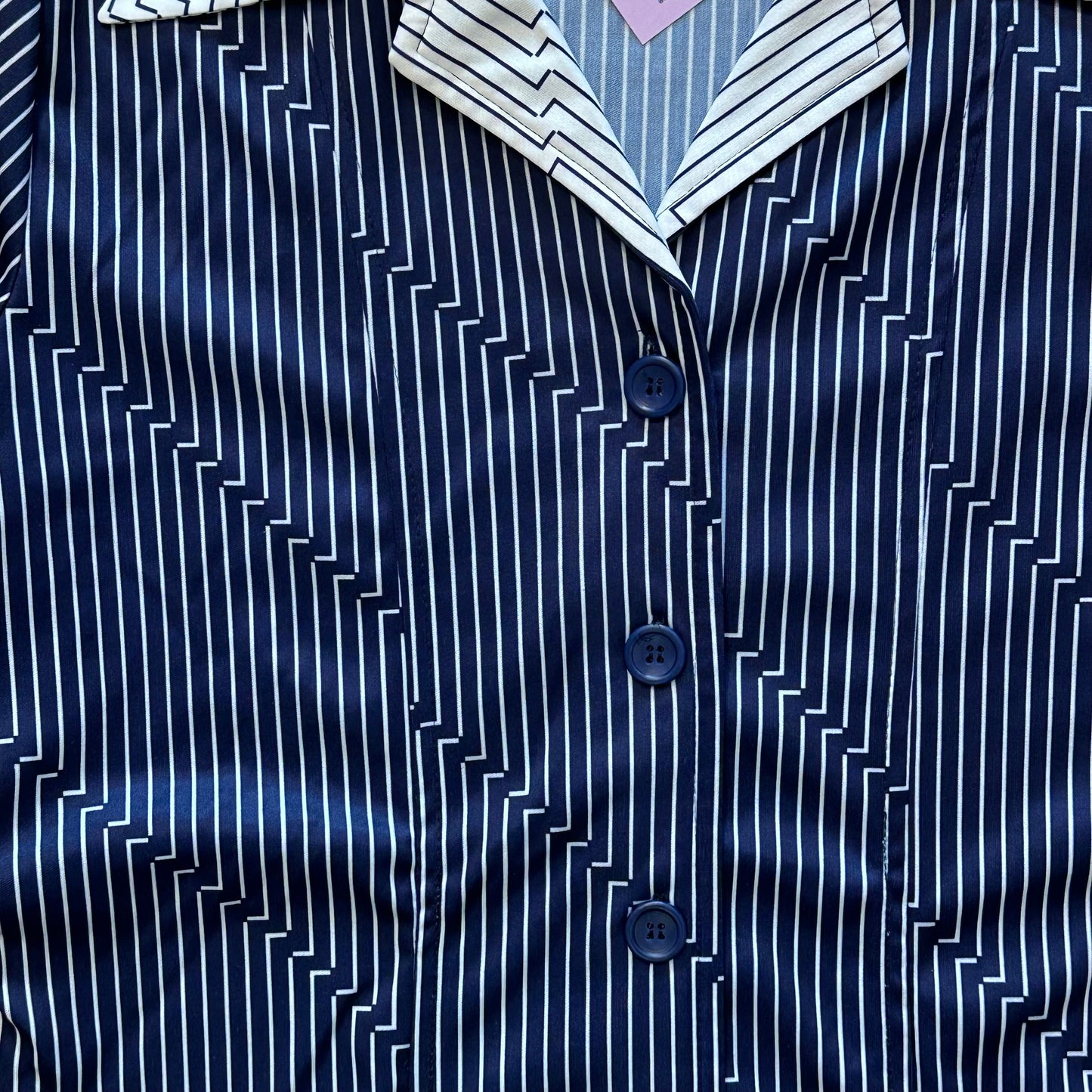 70s Contrast Pinstripe Buttoned Top (M)