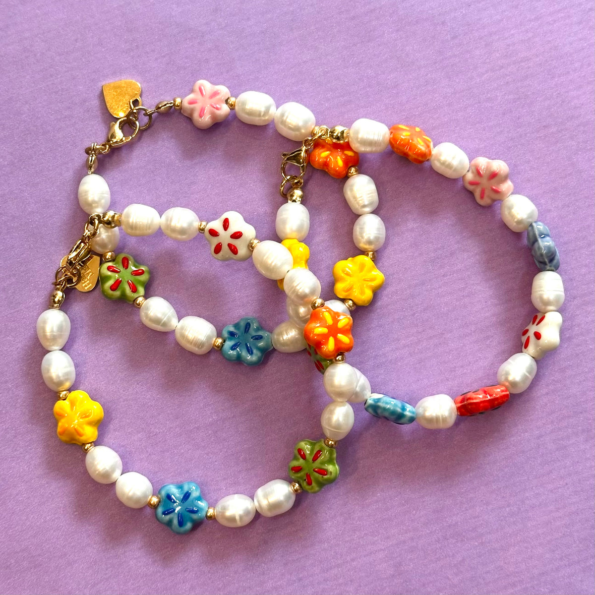 Flower and Fresh Water Pearl Bracelet