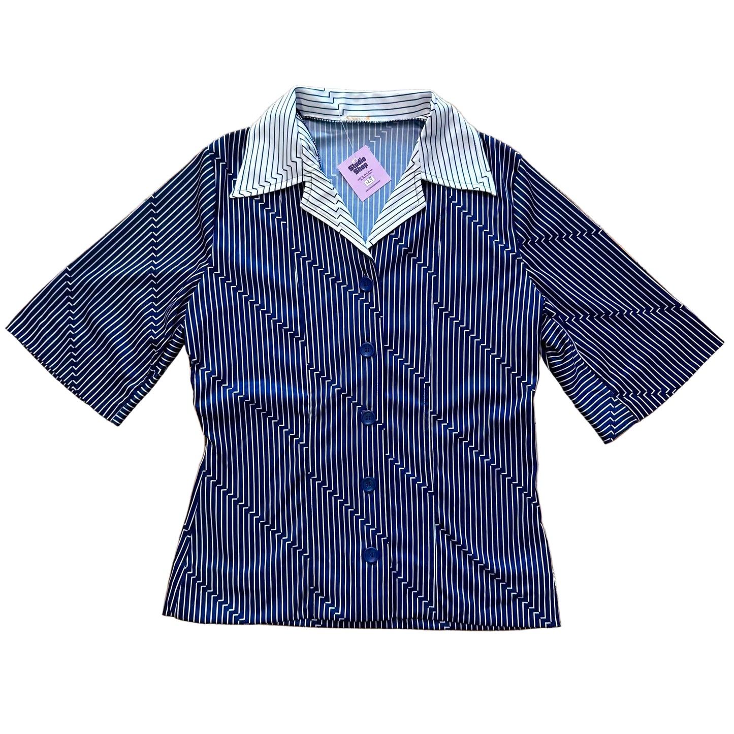 70s Contrast Pinstripe Buttoned Top (M)