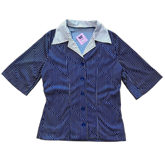 70s Contrast Pinstripe Buttoned Top (M)