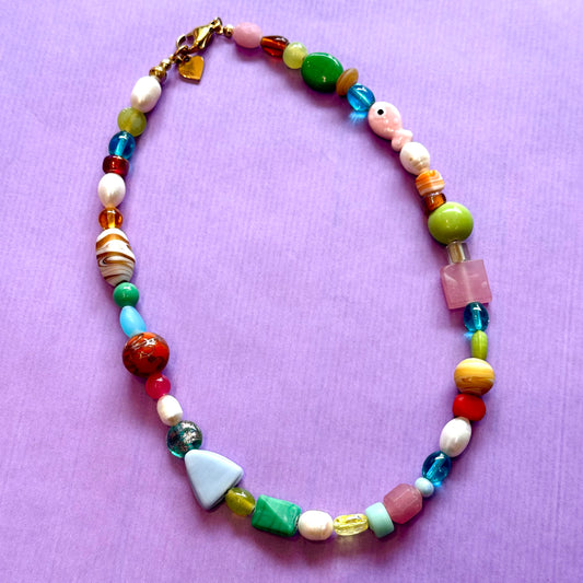 Multicoloured Beaded Pearl Necklace