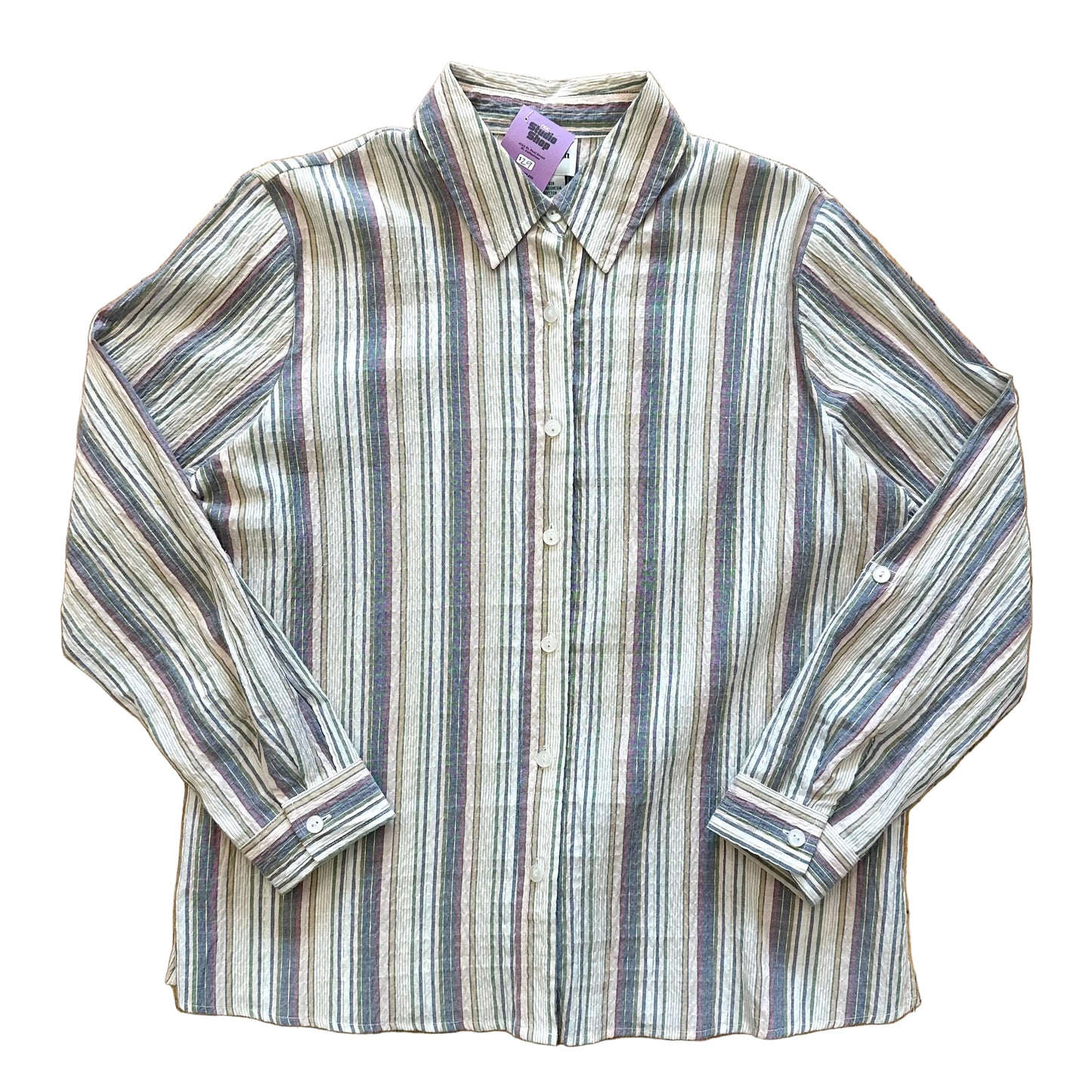 Y2K Pastel & Gold Striped Buttoned Shirt (L)