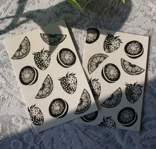 Fruit Medley Linocut Print by Rennie Prints