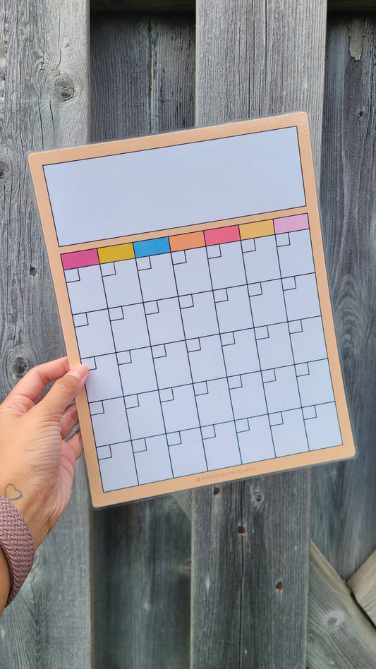 Monthly Calendar Dry Erase Planner Sheet