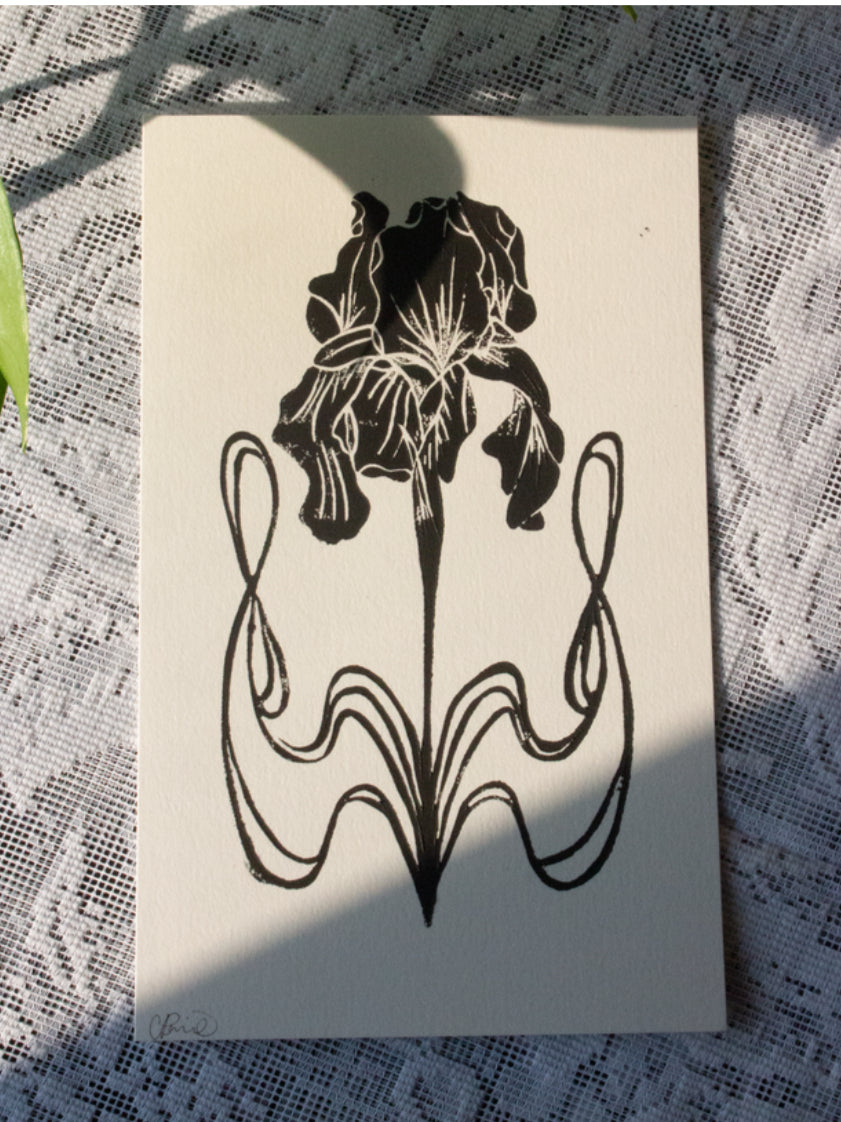 Iris Linocut Print by Rennie Prints