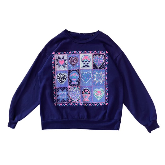 Spring Patchwork Hearts Crewneck(L)