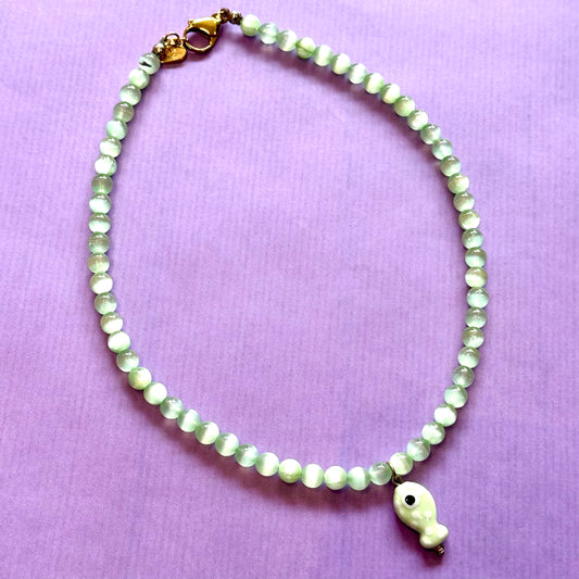 Green Agate Fish Charm Necklace