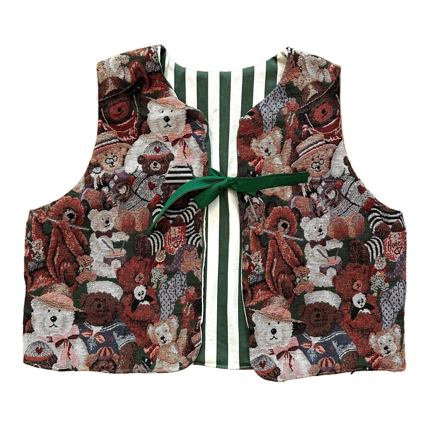 Teddy Bear Tapestry Ribbon Closure Vest (L)
