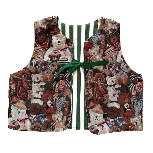 Teddy Bear Tapestry Ribbon Closure Vest (L)
