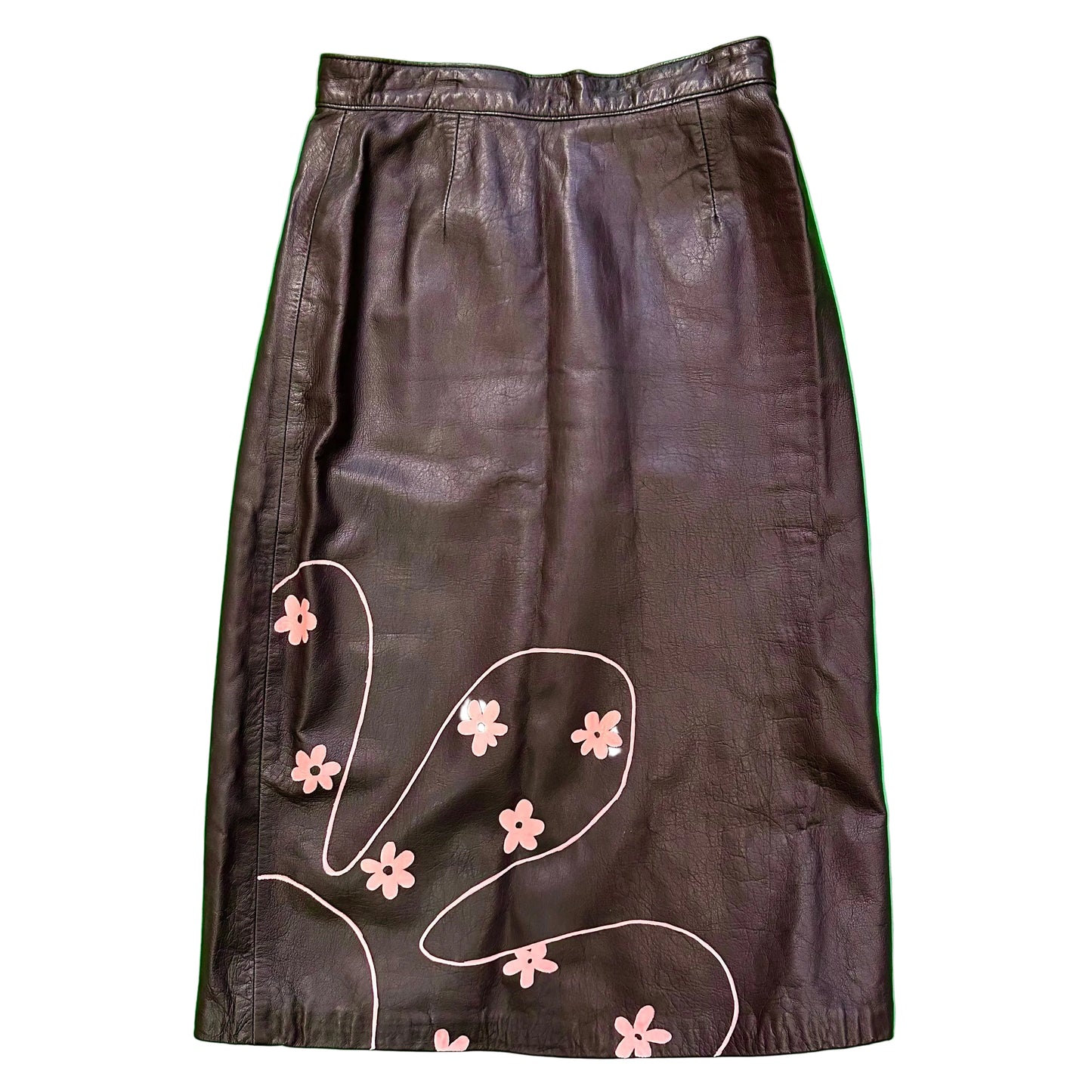Pink Daisy Accent Leather Skirt