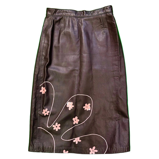 Pink Daisy Accent Leather Skirt