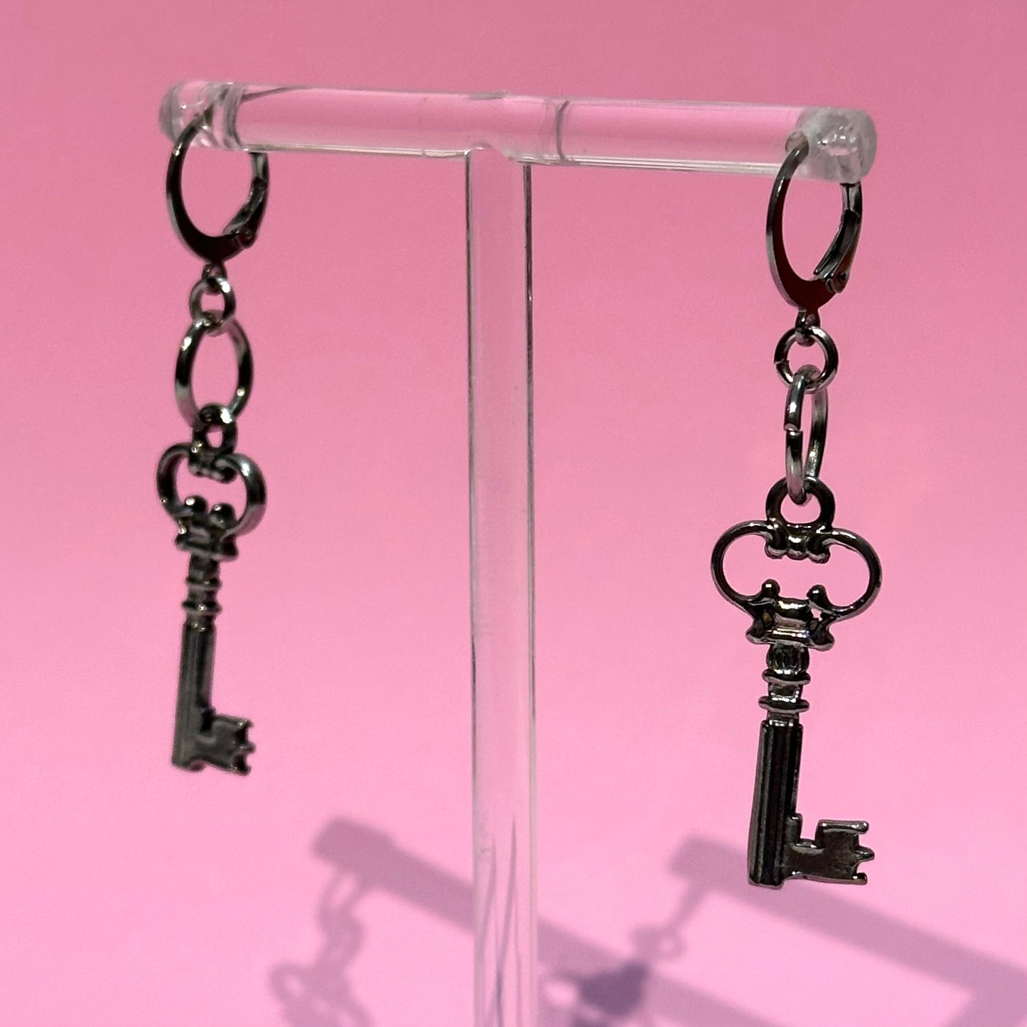 Silver Skeleton Key Earrings