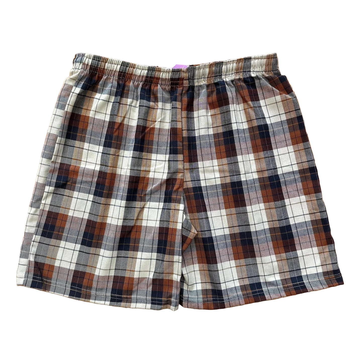 80s Drawstring Brown Plaid Shorts (L)