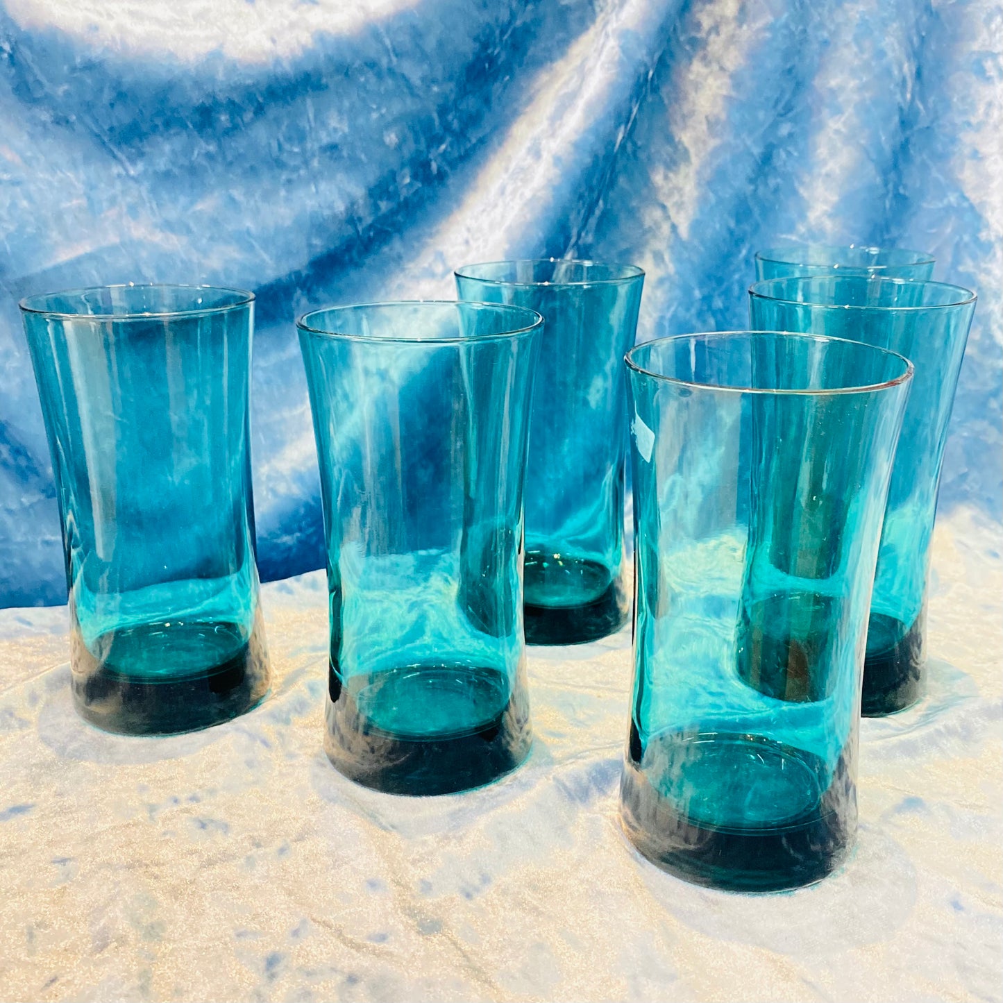 Peacock Blue Tall Drinking Glasses - Set Of 6