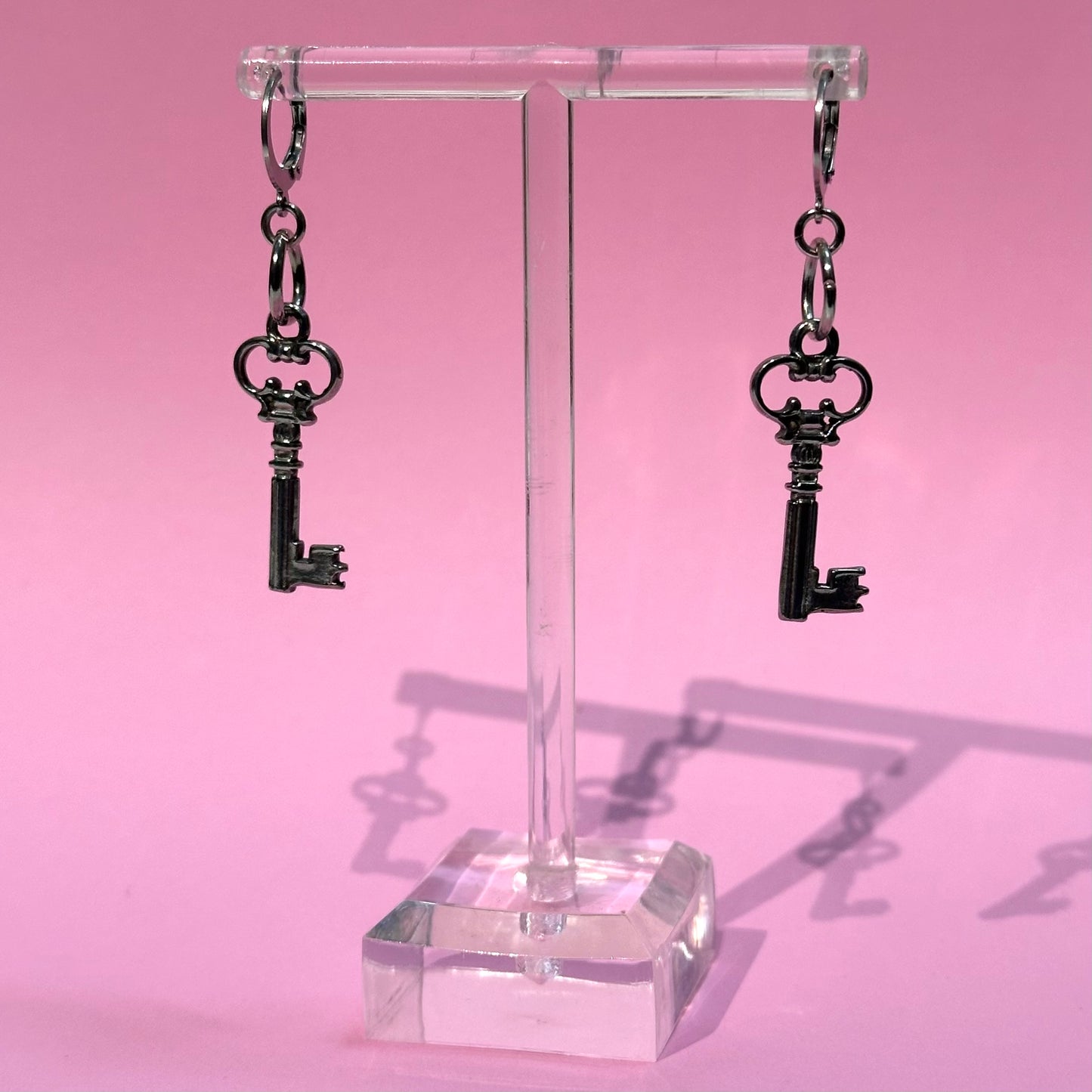 Silver Skeleton Key Earrings