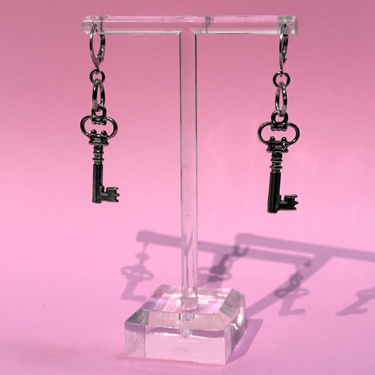 Silver Skeleton Key Earrings