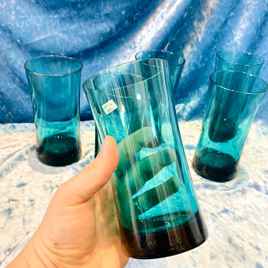 Peacock Blue Tall Drinking Glasses - Set Of 6