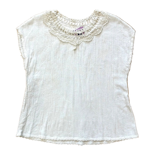 70s Eyelet Lace Cotton Top (M)