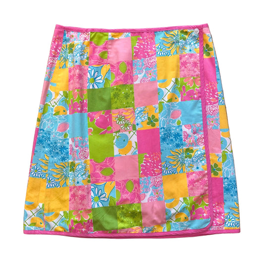 Y2K Bright Floral Wrap Skirt (L)