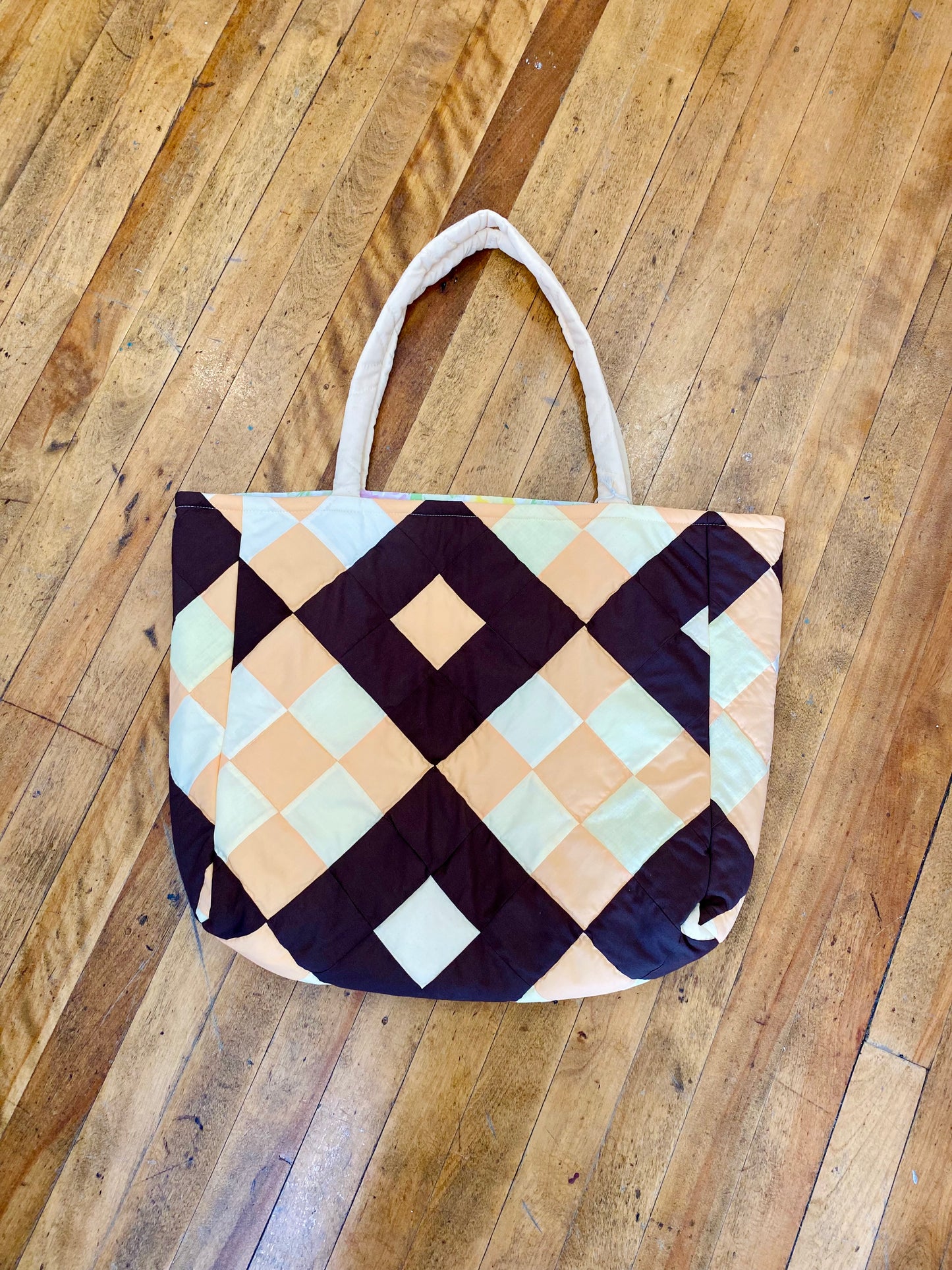 XL Brown N Peach Quilt Tote
